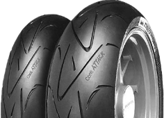 Gros plan de la bande de roulement Continental ContiSportAttack 120/70ZR17 (58 W) Front TL M/C